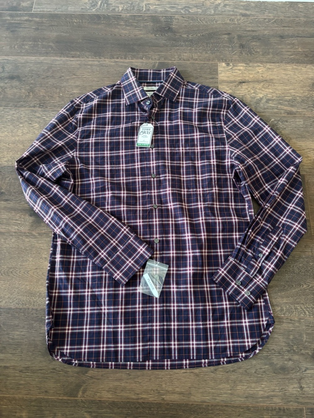 Jos A Bank 1905 Tailored Fit Mens M Multi color Plaid Dress Shirt Brand New